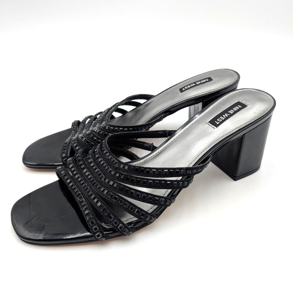Nine West Frisky Block Heel Sandal Open Toe Women's Black Size US10M EU40.5